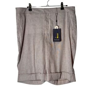NWT NYDJ Womens Size 10 Linen Blend Pinstripe Cuffed Bermuda Shorts Beige Casual